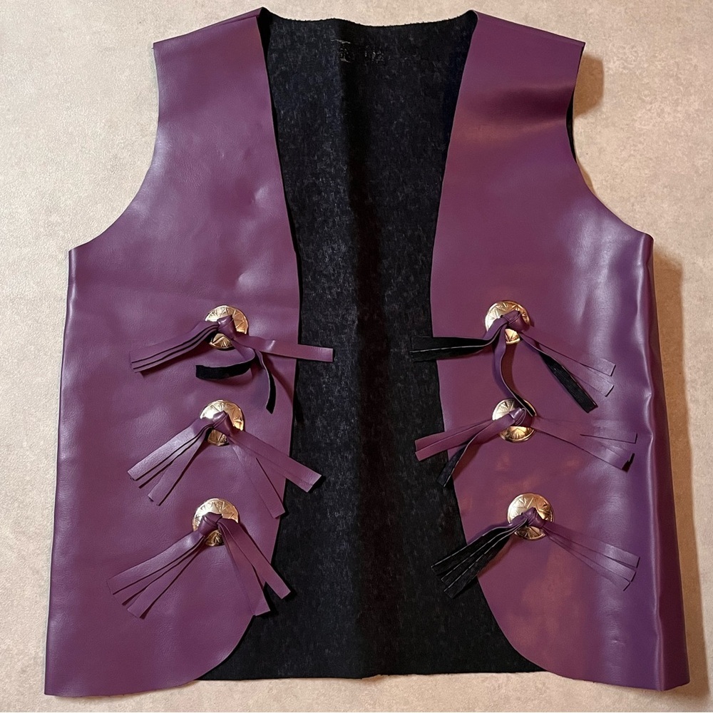 Purple faux leather Vest with Fringe Accents. Small